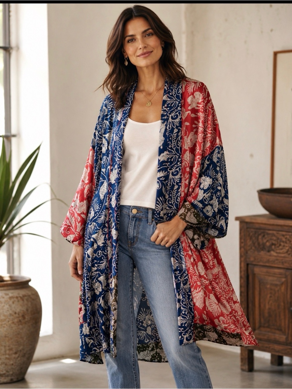 La Boheme Silk robe in Shabori Mix Prints NWT